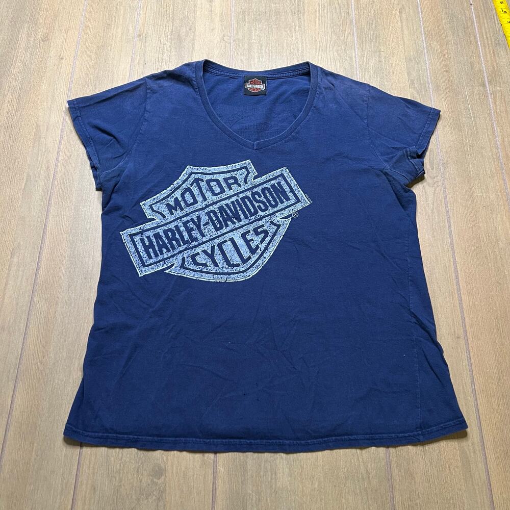 Harley-Davidson women's Sz‎ L/XL blue v-neck short-sleeve T-shirt Nevada